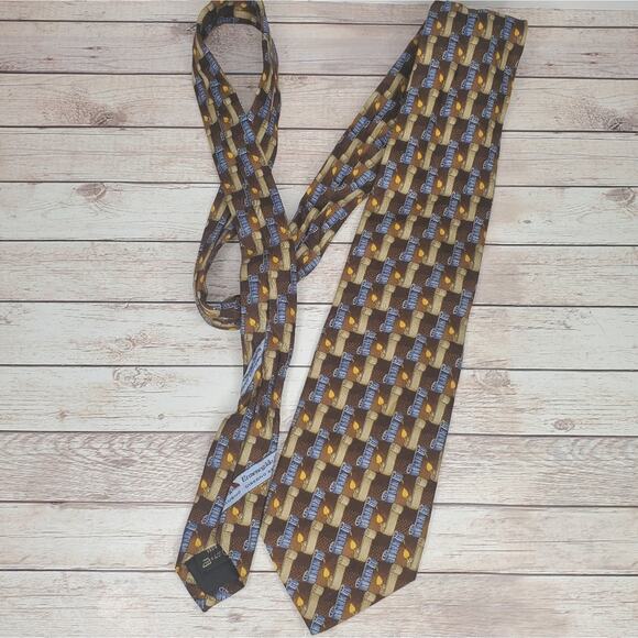 Ermengildo Zegna silk tie brown scrolls - Picture 2 of 6